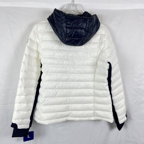 Tommy Hilfiger Womens Packable Hooded Puffer Jacket White Navy Blue Size Large - Picture 4 of 11